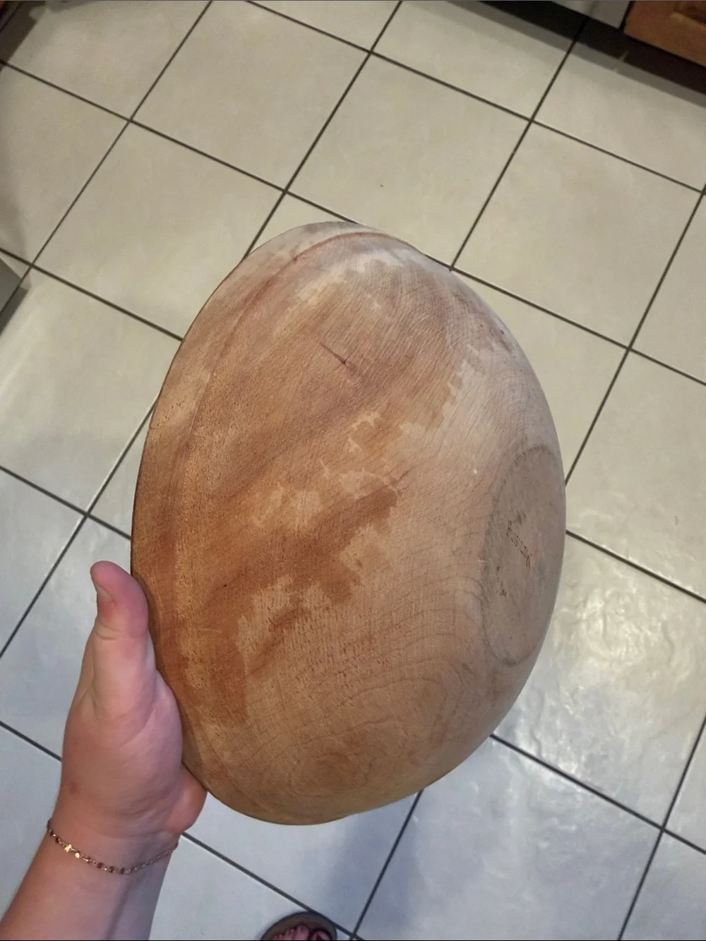 Munising Wooden Dough Bowl, Off Round, 1930’s